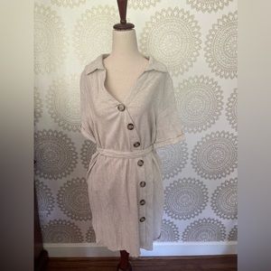HYFVE HYFVE HYFVE beige asymmetrical button down knee length dress. NBW.